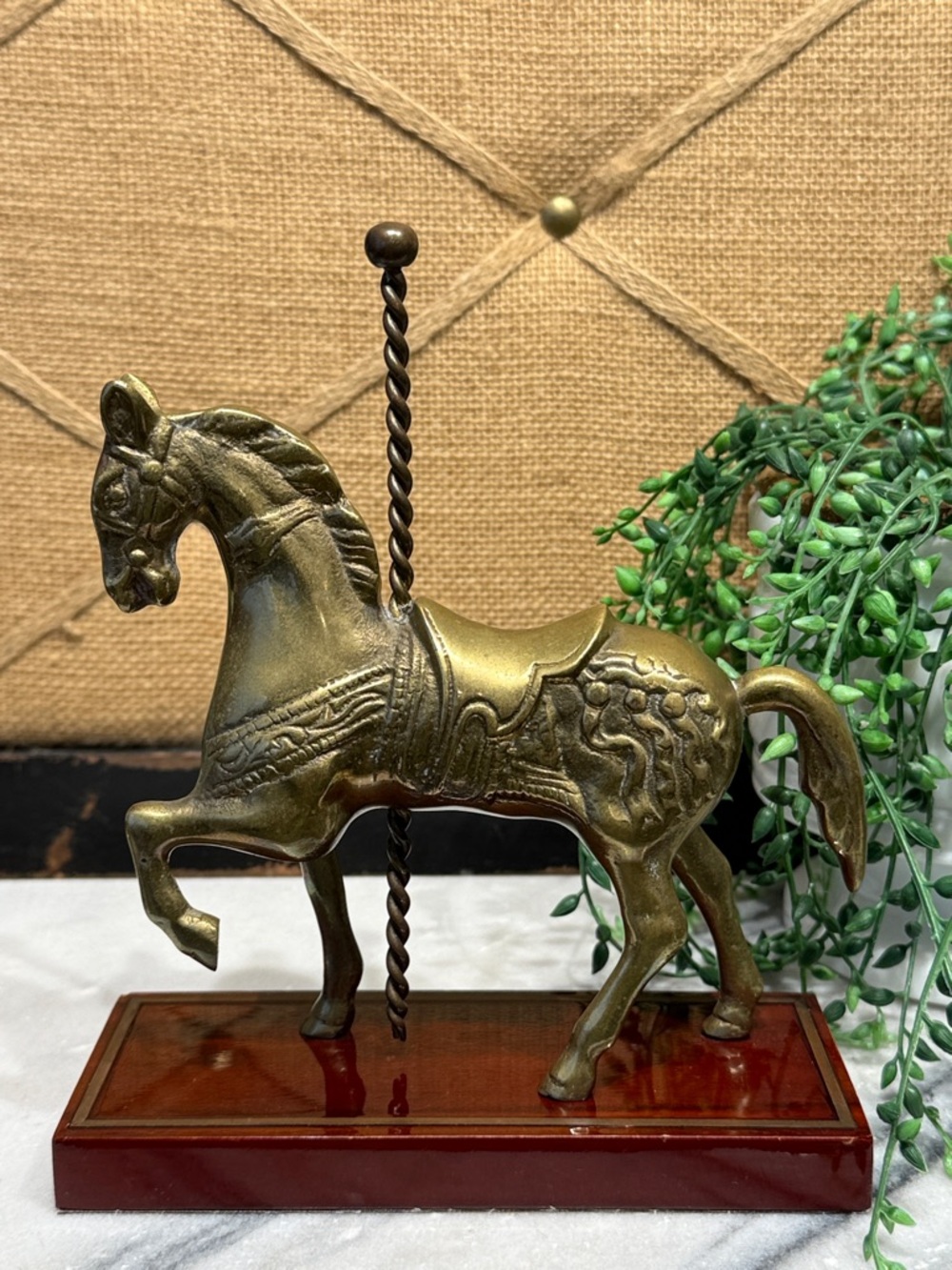 Brass Carousel Horse Figurine on Wood Base